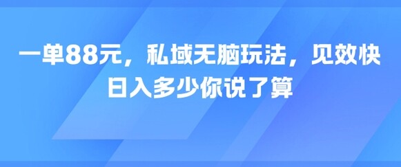 一单88元，私域无脑玩法，见效快，日入多少你说了算-自由仓库