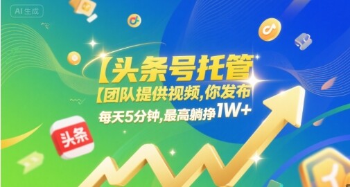 【头条号托管 】团队提供视频，你发布，每天5分钟，最高躺挣1W+【揭秘】-自由仓库