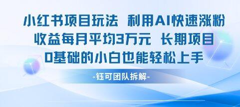 适合小白操作的小红书新项目，利用AI快速涨粉，收益每月平均1W+-自由仓库