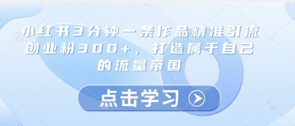 小红书3分钟一条作品精准引流创业粉300+，打造属于自己的流量帝国-自由仓库