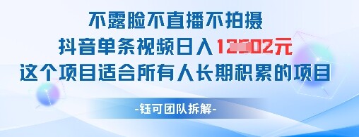 不露脸不直播不拍摄抖音单条视频日入1k+这个项目适合所有人长期积累的项目-自由仓库