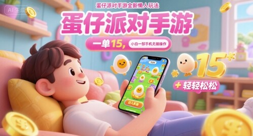 蛋仔派对手游全新懒人玩法，一单15.小白一部手机无脑 操作，日入多张+轻轻松松-自由仓库