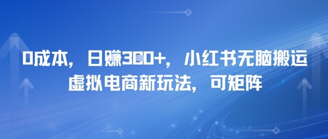 0成本，日入3张+，小红书无脑搬运，虚拟电商新玩法，可矩阵-自由仓库