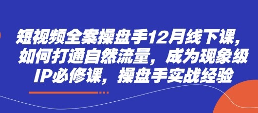 短视频全案操盘手12月线下课，如何打通自然流量，成为现象级IP必修课，操盘手实战经验-自由仓库