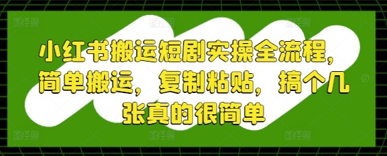 小红书搬运短剧实操全流程，简单搬运，复制粘贴，搞个几张真的很简单-自由仓库