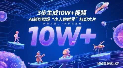 3步生成10W+视频，AI制作微观“小人物世界”科幻大片，条条万赞，1条作品涨粉2.3W-自由仓库