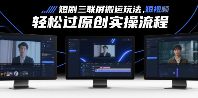 短剧三联屏搬运玩法，短剧搬运轻松过原创实操流程-自由仓库