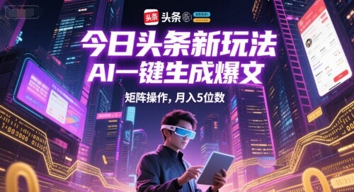 今日头条新玩法，AI一键生成爆文，矩阵操作，月入5位数-自由仓库