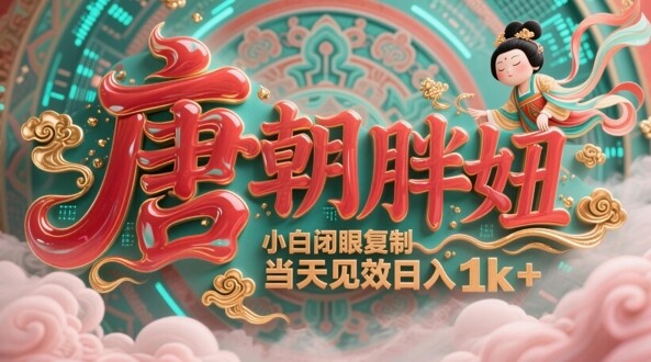 用AI克隆“唐朝胖妞”日更3条，平台疯狂推流，小白闭眼复制，当天见效，日入1k+-自由仓库
