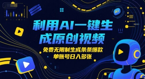 利用AI一键生成原创视频，免费无限制生成条条爆款，单账号日入多张-自由仓库