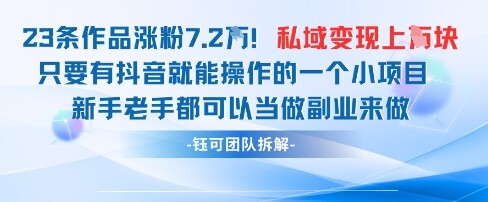 抖音私域项目23条作品涨粉7.2W，私域变现1W-自由仓库