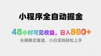 小程序全自动掘金，48小时可见收益，日入8张+长期稳定靠谱，小白宝妈轻松上手【揭秘】-自由仓库