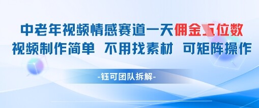 中老年情感赛道一天佣金多张 视频制作简单不用找素材 可矩阵操作-自由仓库