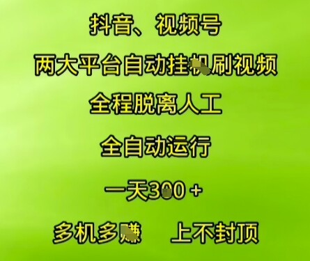 抖音视频号两大平台自动运行，全程脱离人工，自动获取收益，一天3张+，多机多挣，上不封顶【揭秘】-自由仓库
