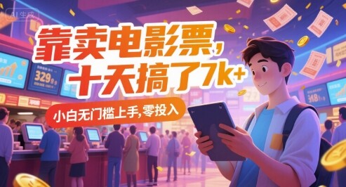 靠卖电影票，十天搞了7k+，小白无门槛上手，零投入【揭秘】-自由仓库