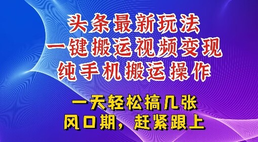 今日头条最新玩法，一键搬运视频也能轻松变现，随随便便就爆百W流量，新风口新玩法-自由仓库