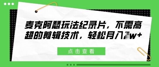麦克阿瑟玩法纪录片，不需高超的剪辑技术，轻松月入1w+-自由仓库