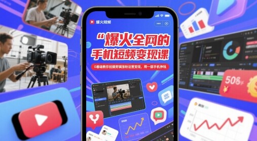 爆火全网的手机短视频变现课，0基础教你拍摄剪辑涨粉运营变现，用一部手机挣钱-自由仓库