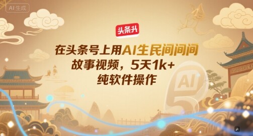 在头条号上用AI生民间故事视频，5天1k+，纯软件操作-自由仓库