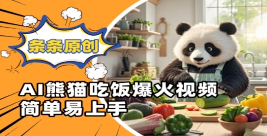 Ai熊猫吃饭爆火视频，条条原创，简单易上手-自由仓库