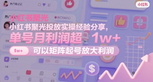 小红书聚光投放实操经验分享，单号月利润超1w+，可以矩阵起号放大利润-自由仓库