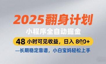 2025小程序全自动掘金，48 小时可见收益，日入8张，长期稳定靠谱，小白宝妈轻松上手【揭秘】-自由仓库