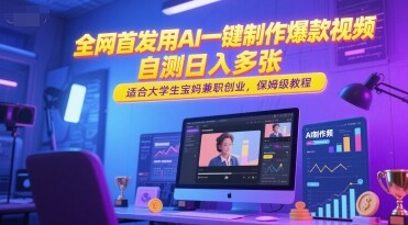全网首发用AI一键制作爆款视频，自测日入多张，适合大学生宝妈兼职创业，保姆级教程-自由仓库